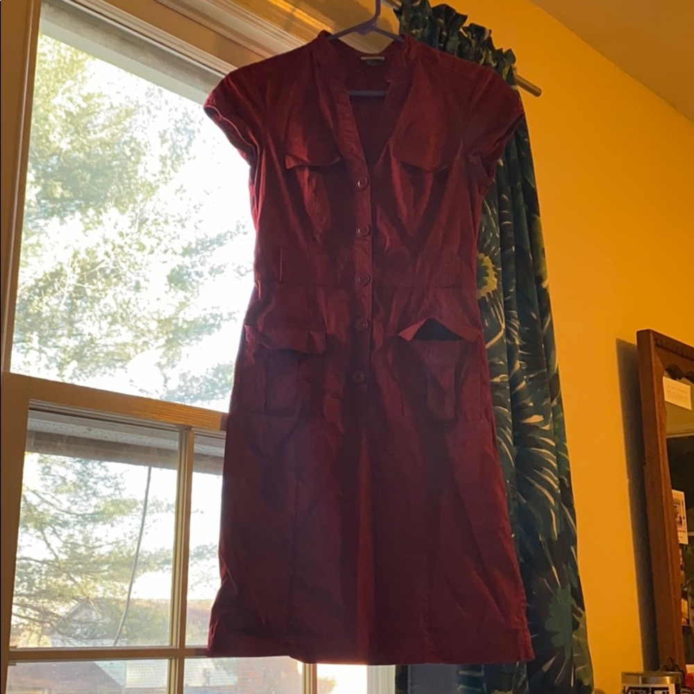 classic red button-up dress